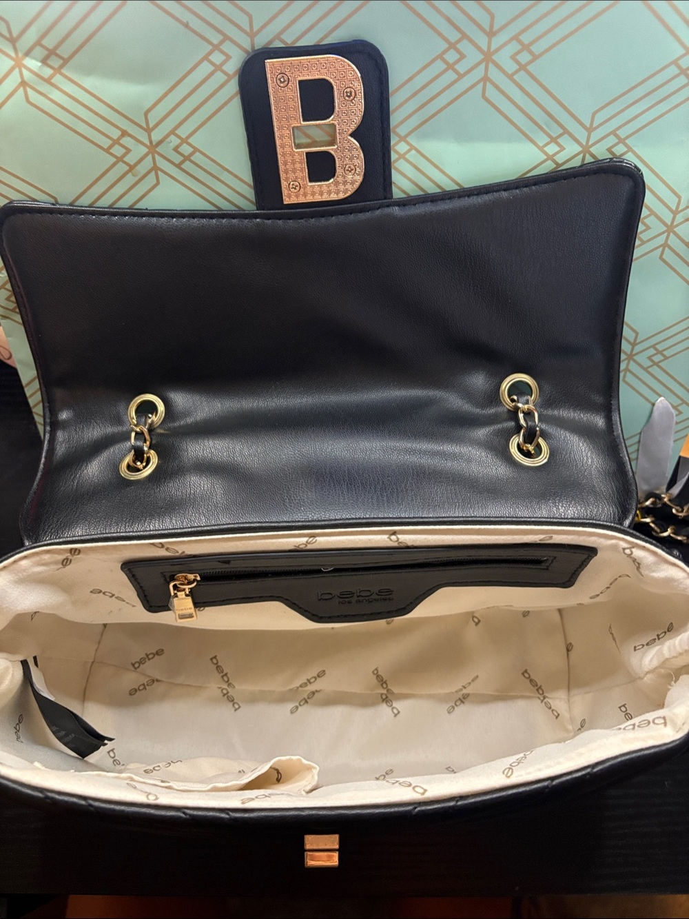 bebe Quilted Chevron Chain Shoulder Bag in Black with Gold Hardware - Picture 2 of 2